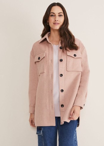 Phase Eight Sammy Plain Wool Shacket Coats Pink Australia | ZW9803426